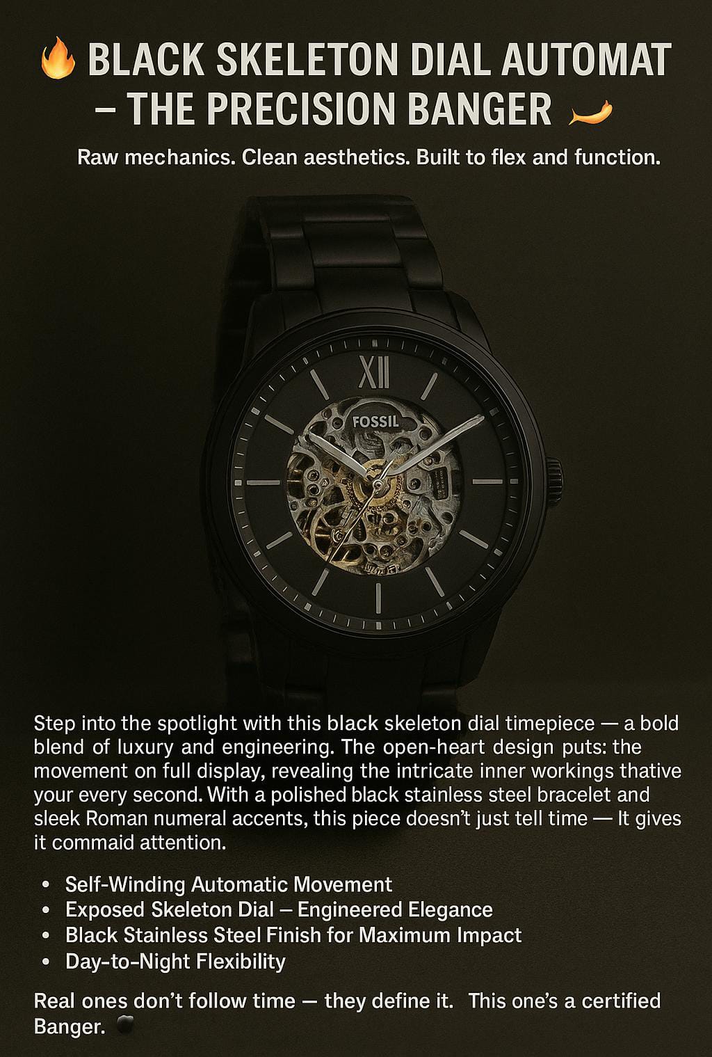 BLACK SKELETON DIAL AUTOMATIC - THE PRECESION BANGER