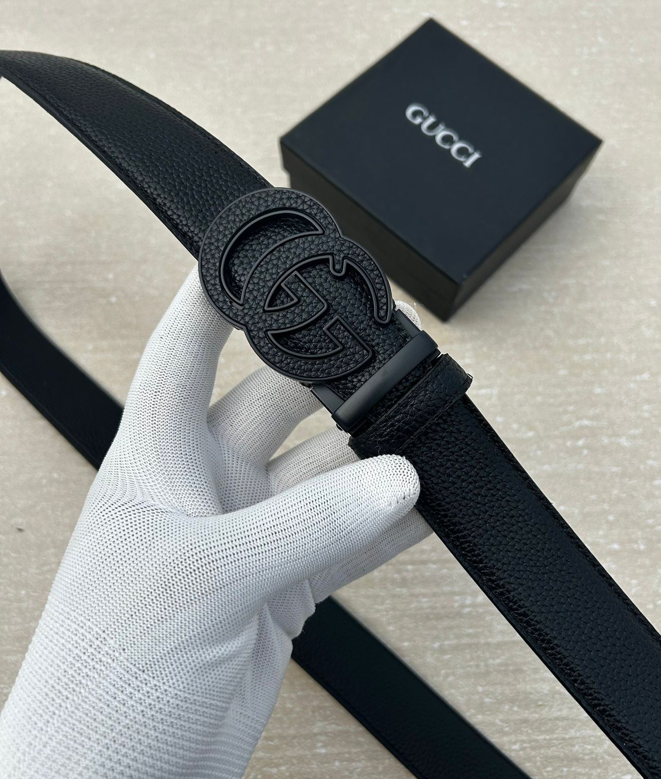 MATTE BLACK DOUBLE LEATHER G LEATHER BELT